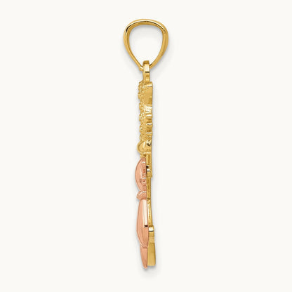 Polished Diamond-cut Sitting Cats Pendant, 14K Yellow with Rose