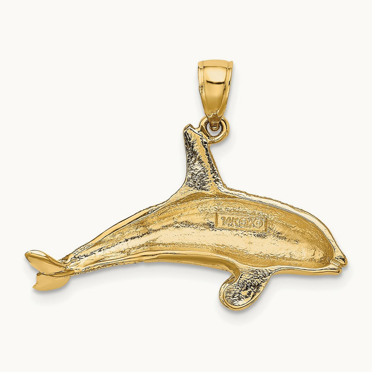 2-D Textured Orca Whale Charm, 14K
