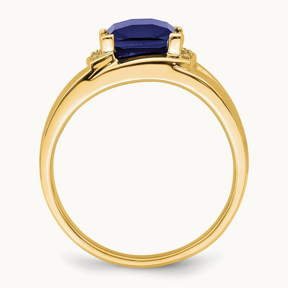 Emerald-cut Created Sapphire and Diamond Mens Ring, 14K