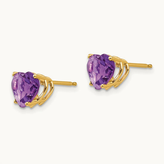 Heart Amethyst Earrings, 7mm, 14K