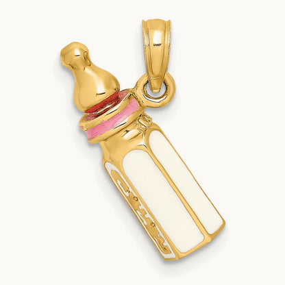 3-D w/ Enamel Baby Bottle Charm, 14K