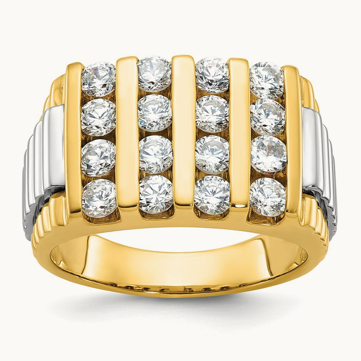 IBGoodman Men's Polished & Textured 4-Row Diamond Ring, 14K Two-tone