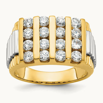 IBGoodman Men's Polished & Textured 4-Row Diamond Ring, 14K Two-tone