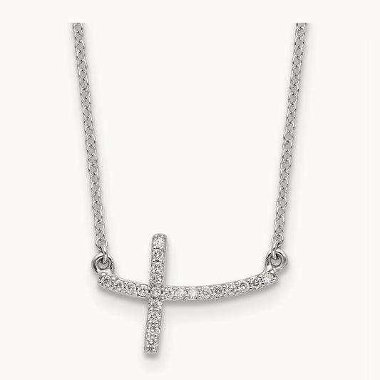Diamond Sideways Cross 18 in. Necklace, 14K White Gold