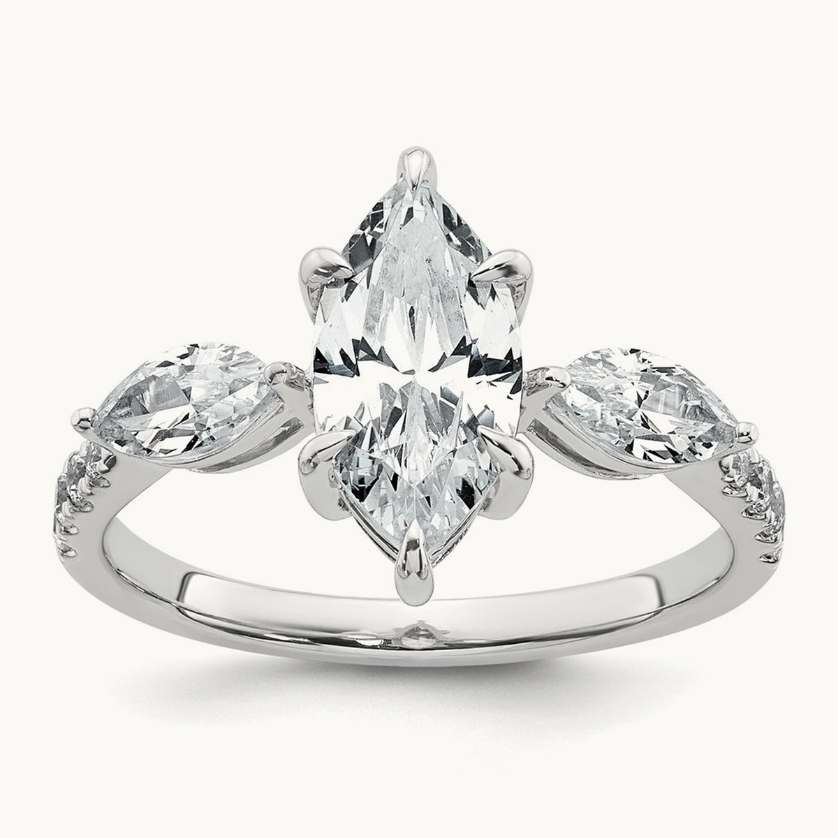Marquise 3 Stone Engagement Ring, 1.50-2.00 ct tw Lab-Grown Diamond — 2 1/6 ct, 14K White Gold