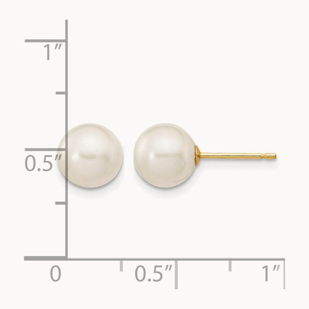7- White Round Freshwater Cultured Pearl Stud Post Earrings, 8mm, 14K
