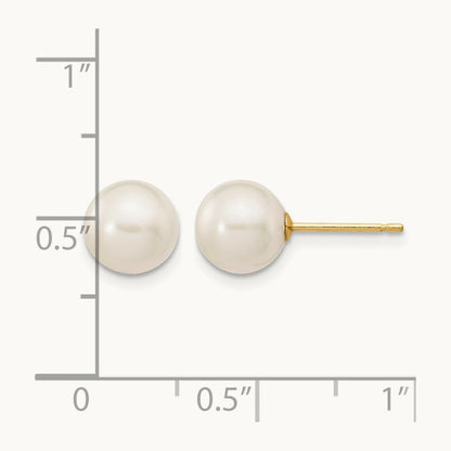7- White Round Freshwater Cultured Pearl Stud Post Earrings, 8mm, 14K