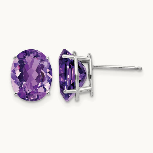 10x8mm Oval Amethyst Earrings, 14K White Gold