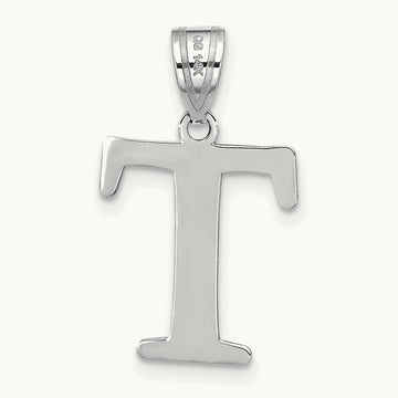 Polished Etched Letter T Initial Pendant, 14K White Gold
