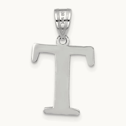Polished Etched Letter T Initial Pendant, 14K White Gold