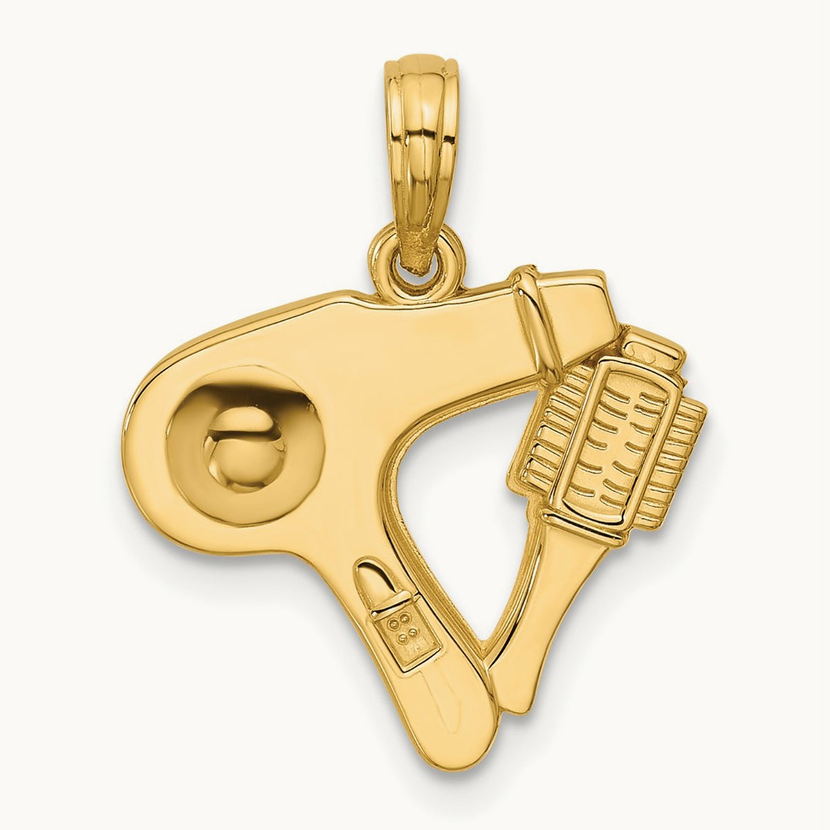 Polished Blow Dryer and Curl Brush Pendant, 14K