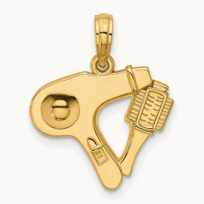 Polished Blow Dryer and Curl Brush Pendant, 14K