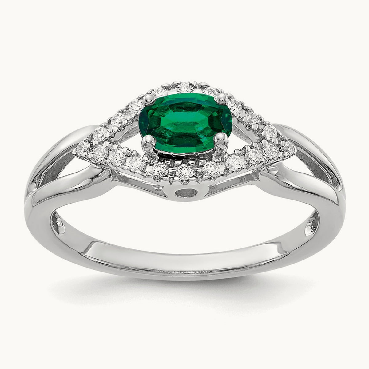 Created Emerald Ring — 14K White Gold, 7