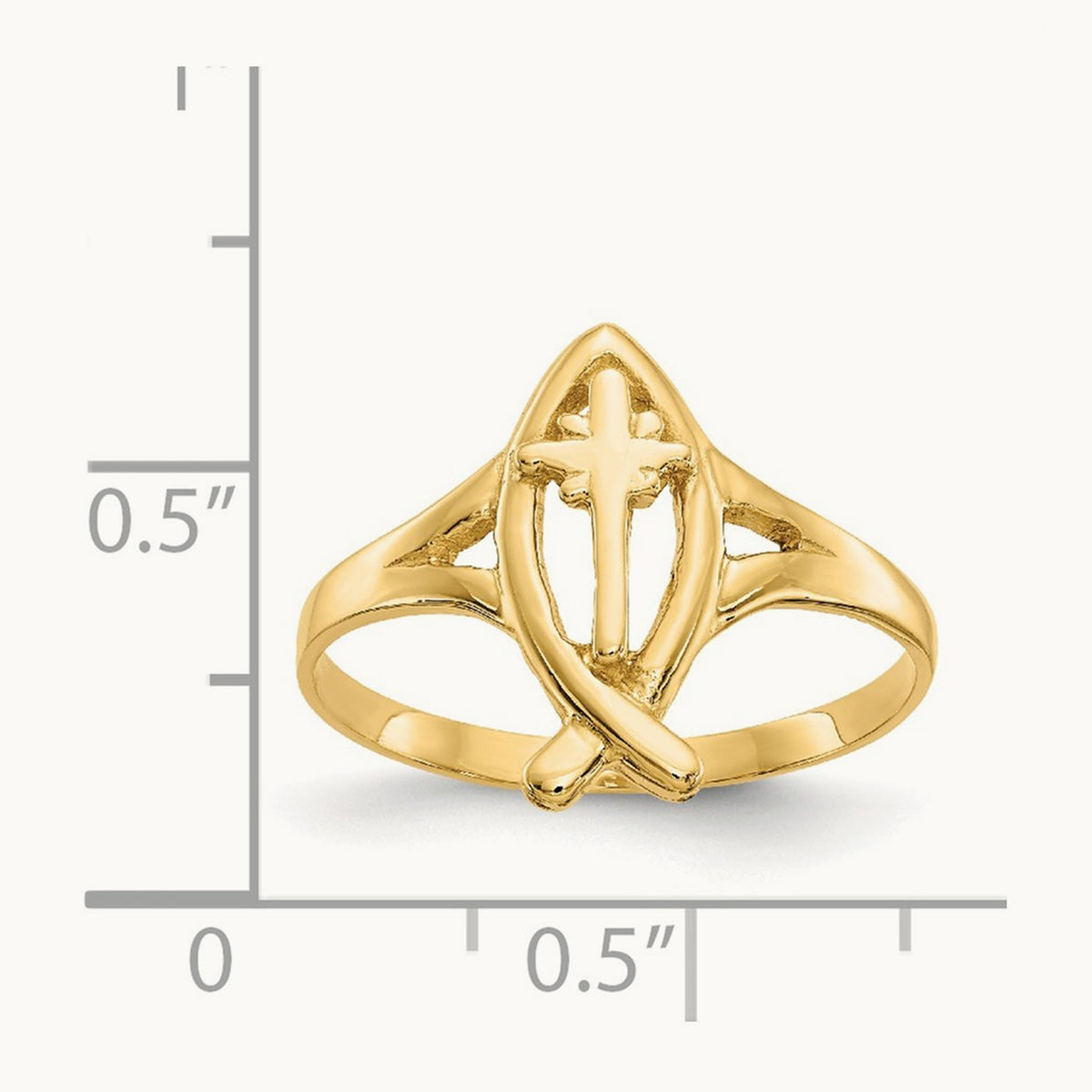 Ichthus w/Cross Ring, 14K