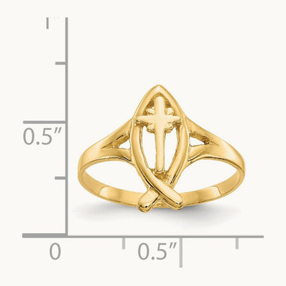 Ichthus w/Cross Ring, 14K