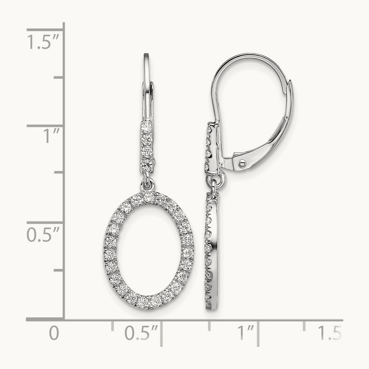 Dangle Oval Leverback Earrings, 0.50 ct tw Lab-Grown Diamond — 14K White Gold
