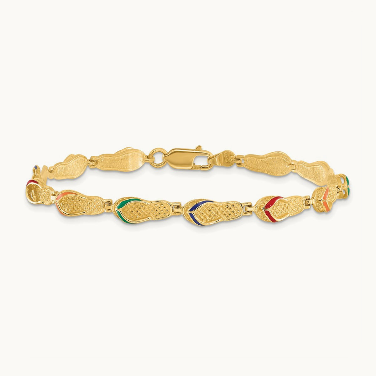 Multi-Color Enamel Flip Flop Bracelet, 14K