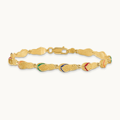 Multi-Color Enamel Flip Flop Bracelet, 14K