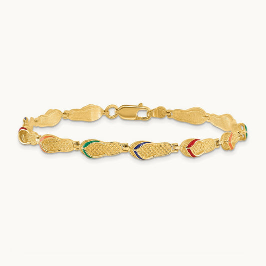 Multi-Color Enamel Flip Flop Bracelet, 14K