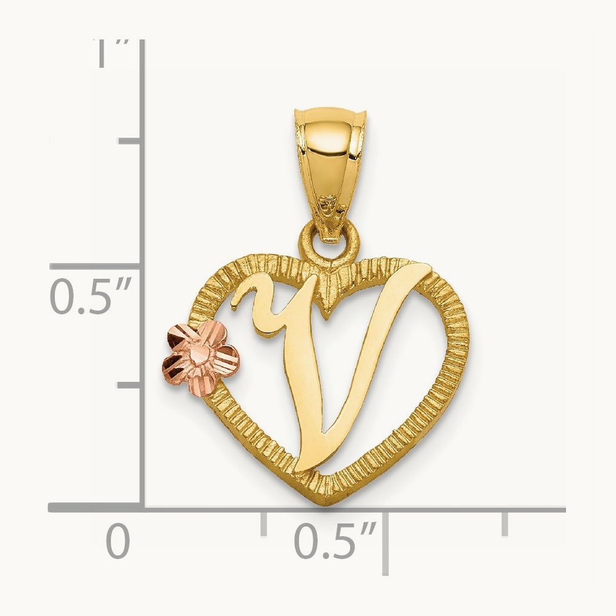 Heart Initial Pendant — 14K Two-Tone Gold, V