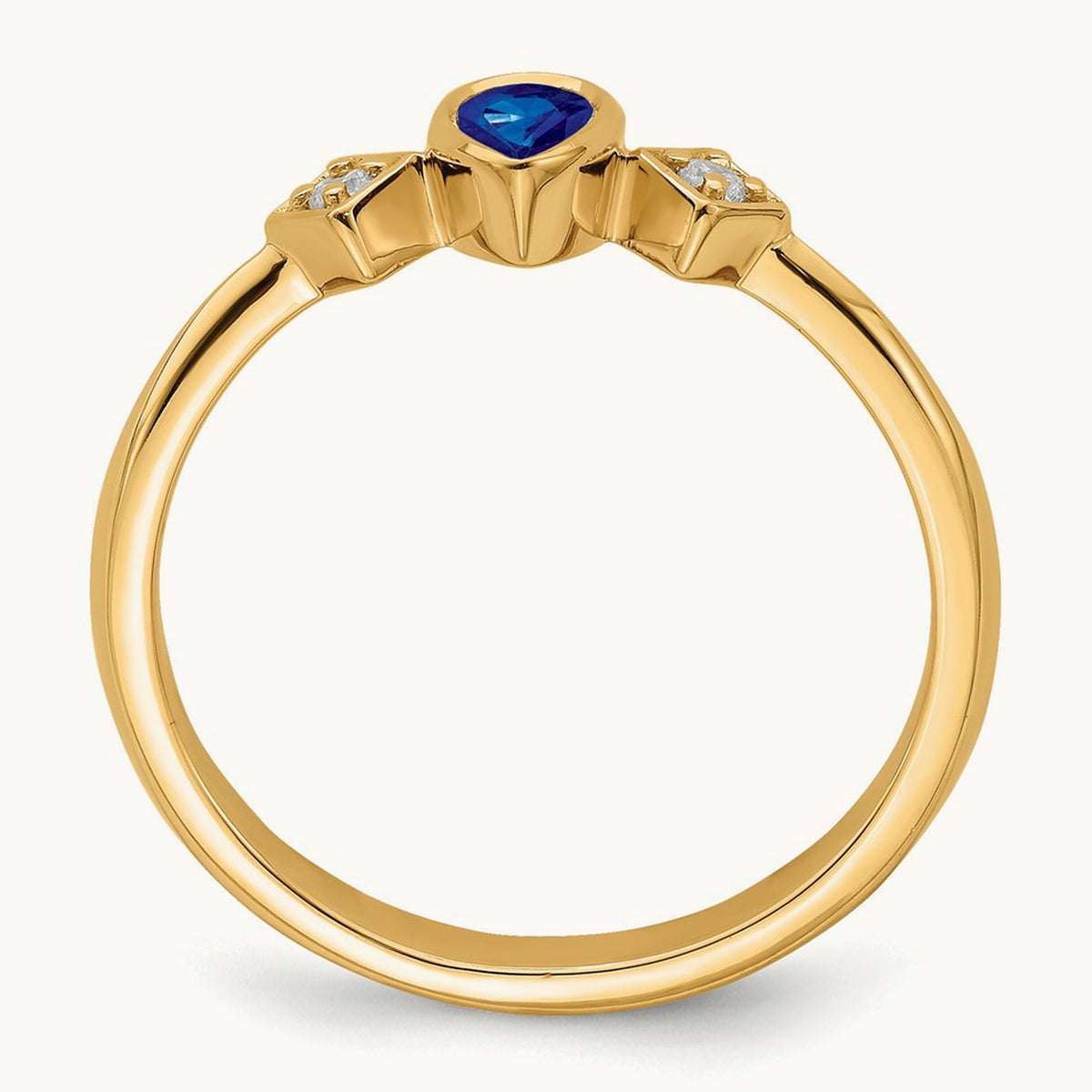 Pear Bezel Sapphire and Diamond Ring — 14K Yellow Gold, 7