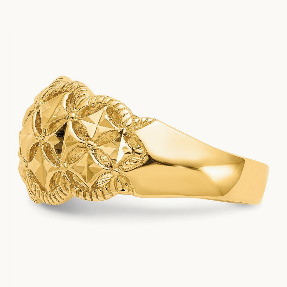 Diamond-cut Scalloped Edge Pattern Dome Ring, 14K