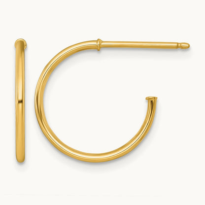 1.2 x Polished Post Hoop Earrings, 16mm, 14K