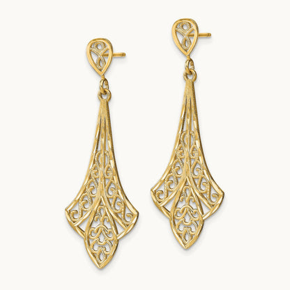 D/C Filigree Dangle Post Earrings, 14K