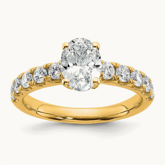 Oval Engagement Ring — 14K Yellow Gold, 1 3/4 ct, 7