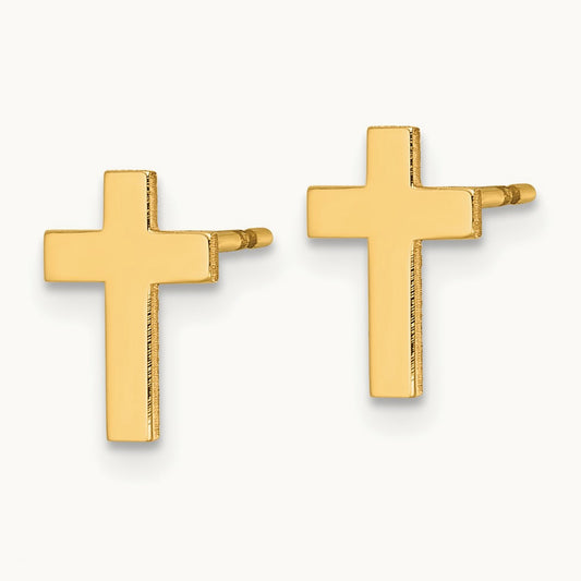 Polished Cross Post Earrings, 14K