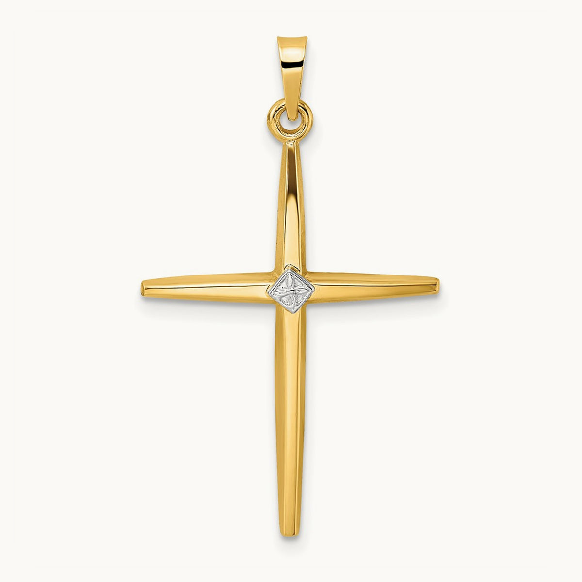 Polished Solid Diamond Shape Center Cross Pendant — 34mm