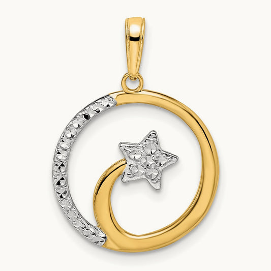 & White Rhodium D/C Shooting Star Pendant, 14K