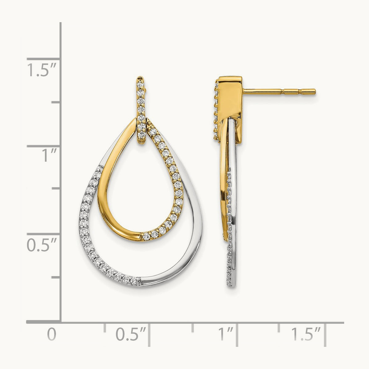 Diamond Teardrop Earrings — 14K Two-Tone Gold, 30mm