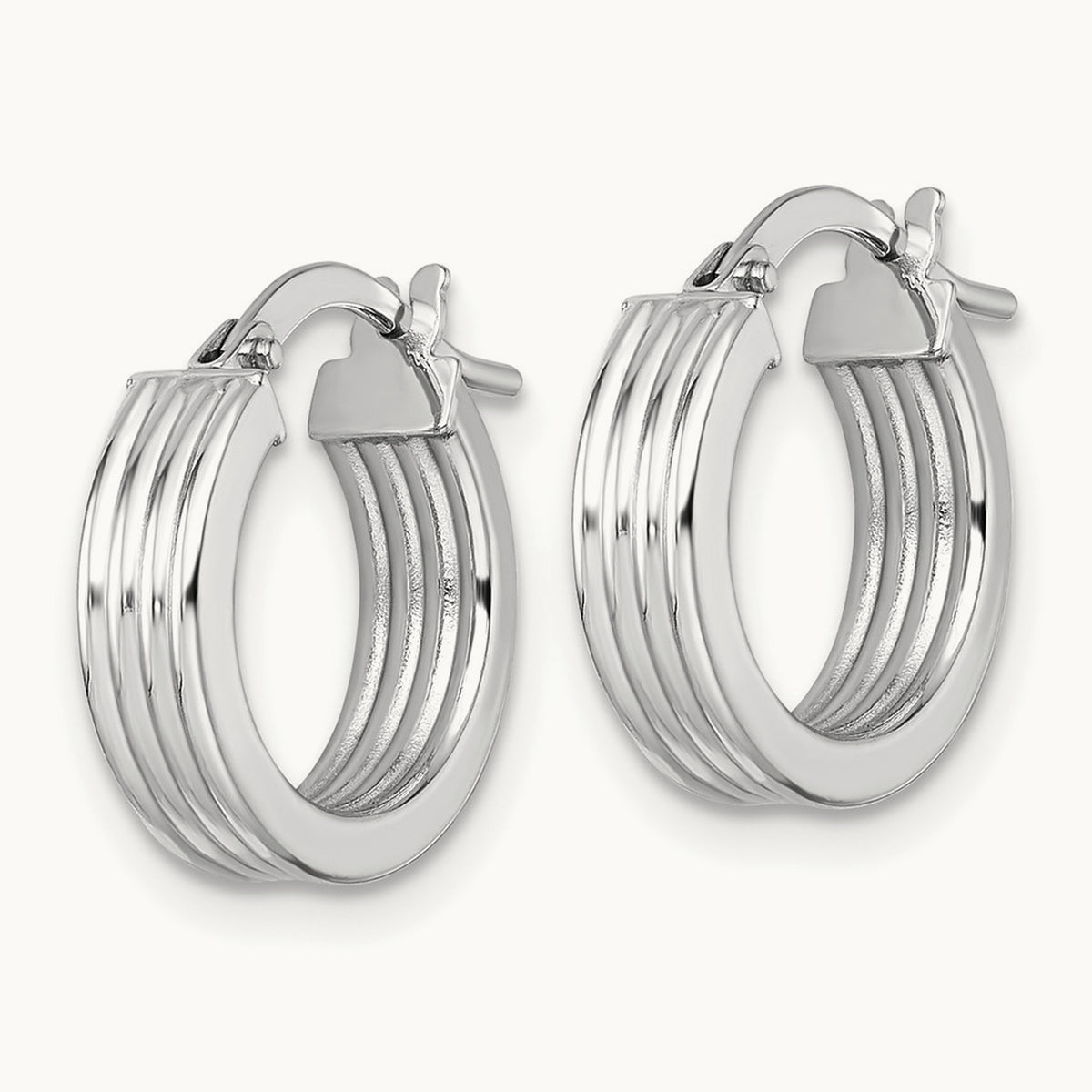 Polished Grooved Hoop Earrings — 14K White Gold, 15.5mm