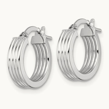 Polished Grooved Hoop Earrings — 14K White Gold, 15.5mm