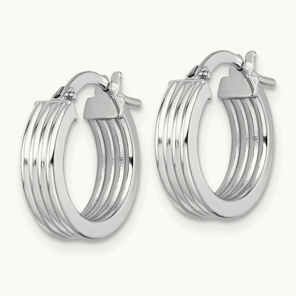Polished Grooved Hoop Earrings — 14K White Gold, 15.5mm