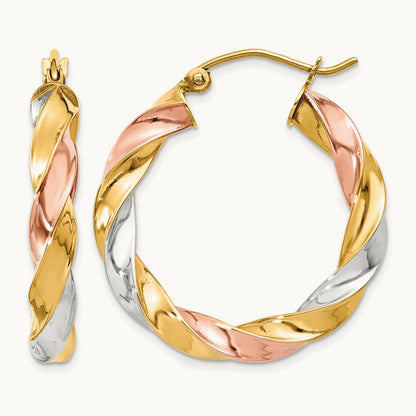 Tri-color Light Twisted Hoop Earrings — 29mm