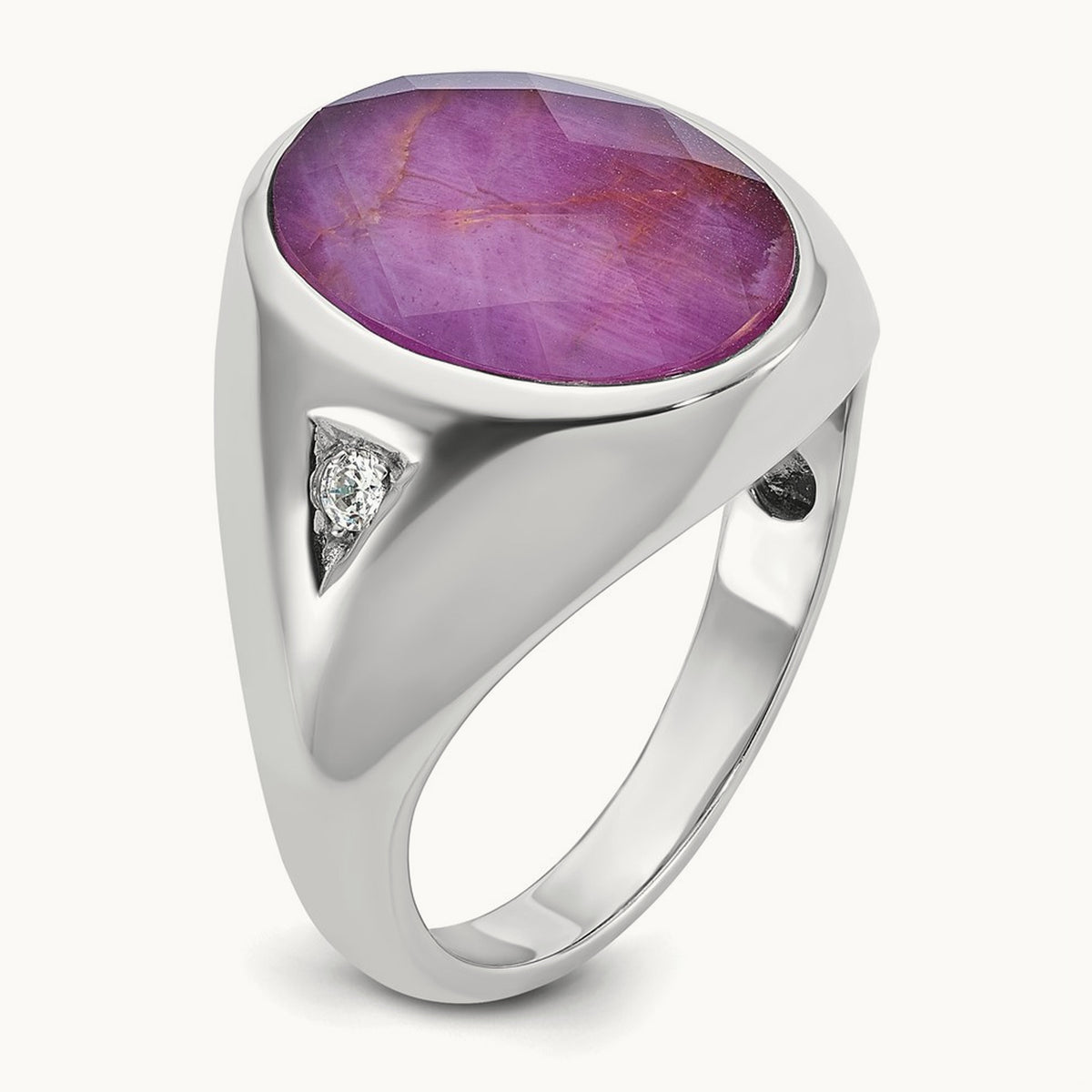 IBGoodman Oval Ruby Doublet and Diamond Complete Ring, 14K White Gold