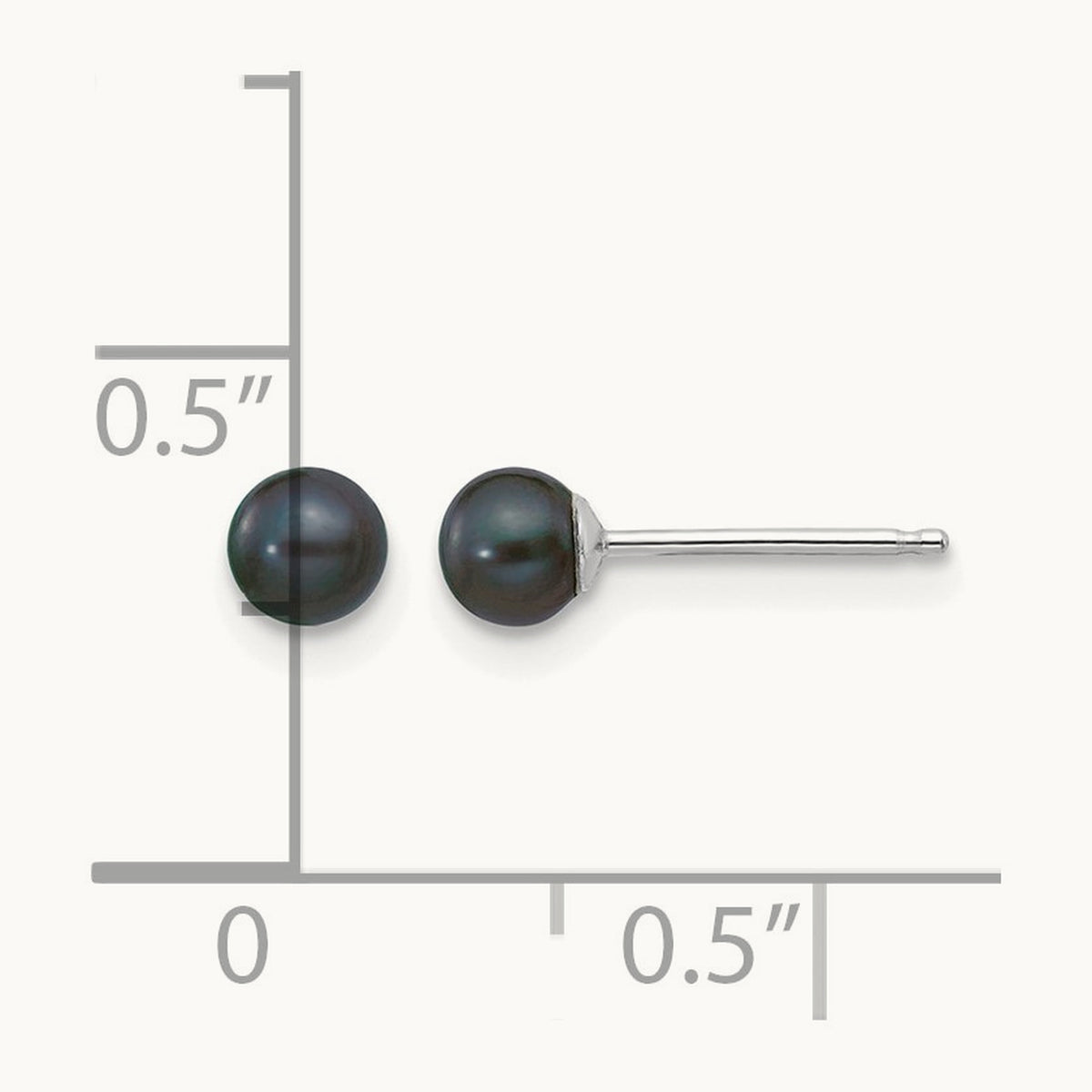 3- Black Round FW Cultured Pearl Stud Post Earrings, 4mm, 14K White Gold