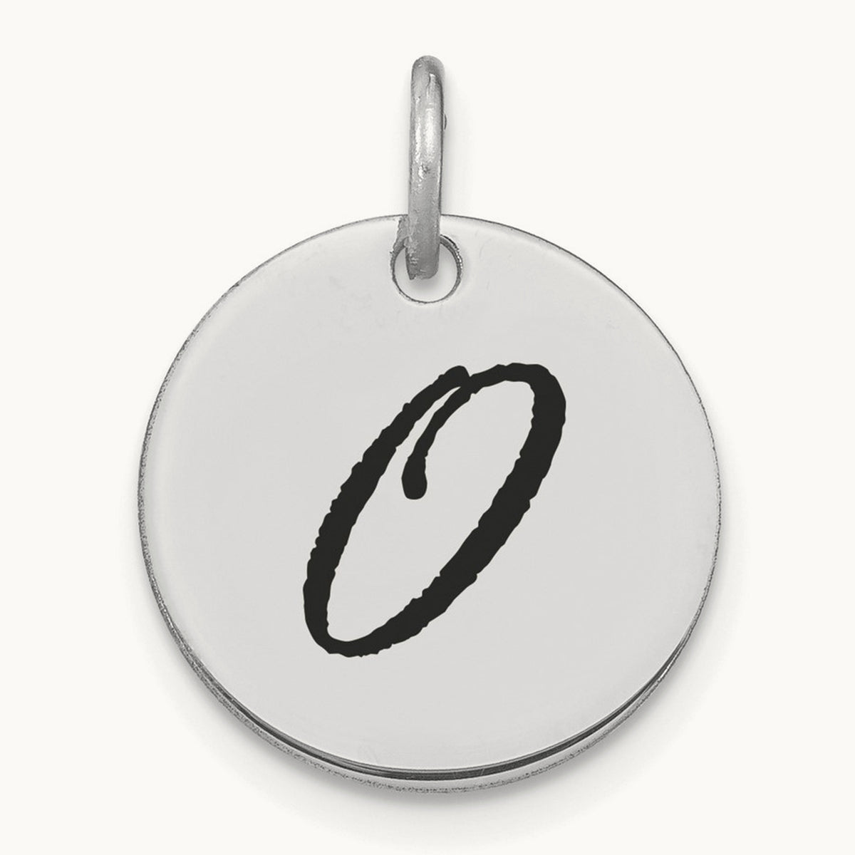 Polished Black Enamel Initial Disk Charm — 14K White Gold, O