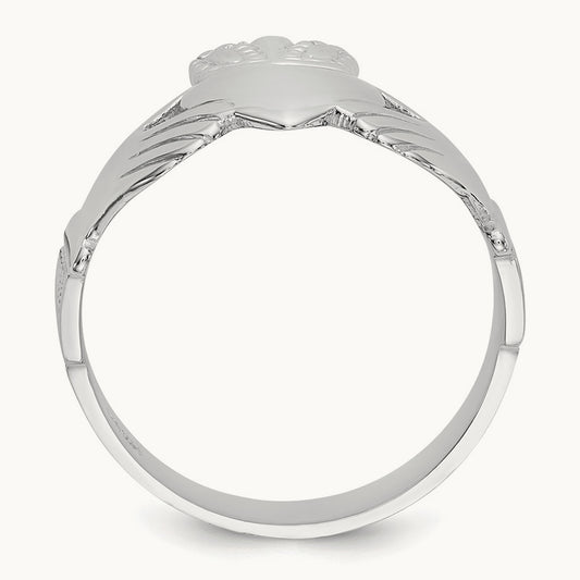 Men's Claddagh Ring, 14K White Gold