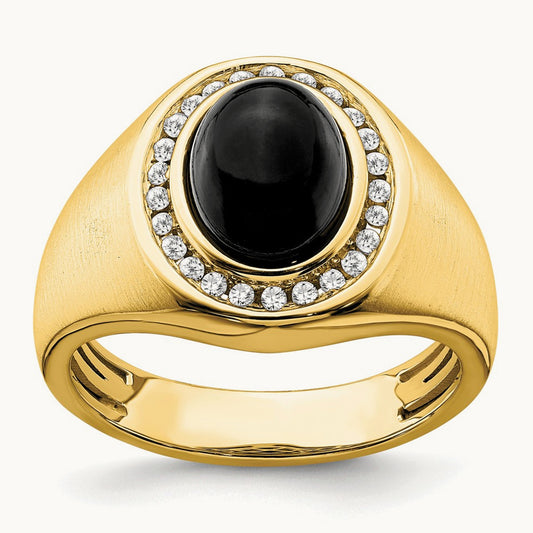 Oval Onyx Men's Ring, 0.25 ct tw Lab-Grown Diamond