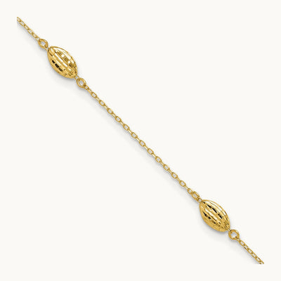Polished Puffed Rice Bead 9in Plus 1in ext. Anklet, 14K