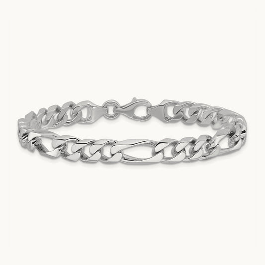 Hand-polished Figaro Link Bracelet, 8mm, 14K White Gold