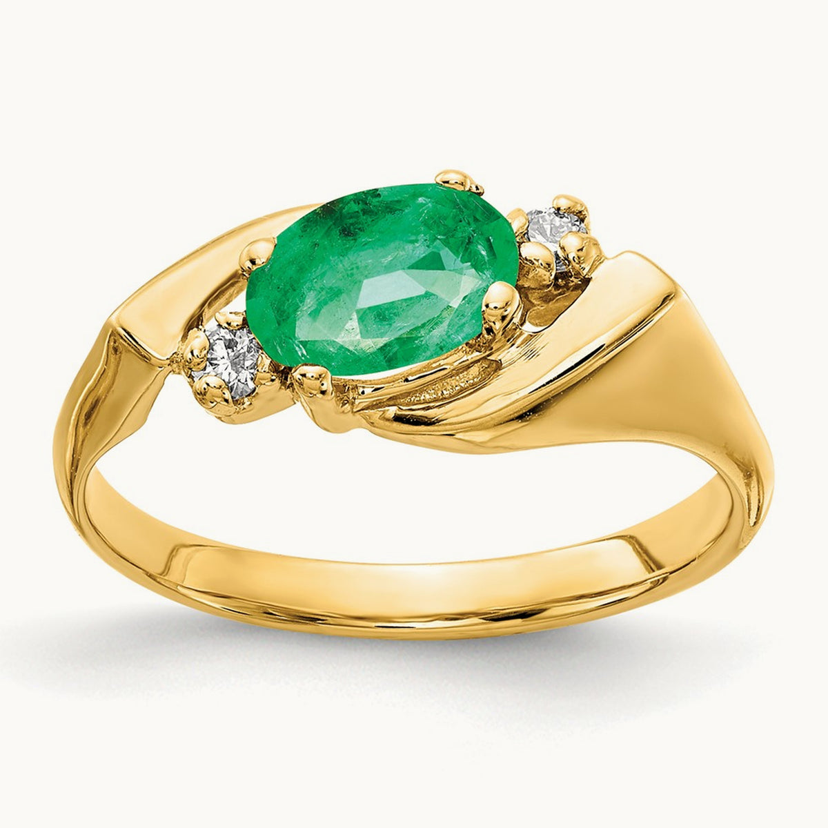 7x5mm Oval Emerald AA Diamond ring, 14K