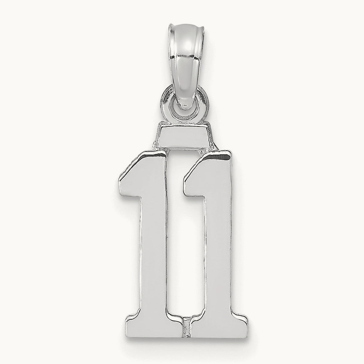 Polished Number 11 Pendant — 14K White Gold