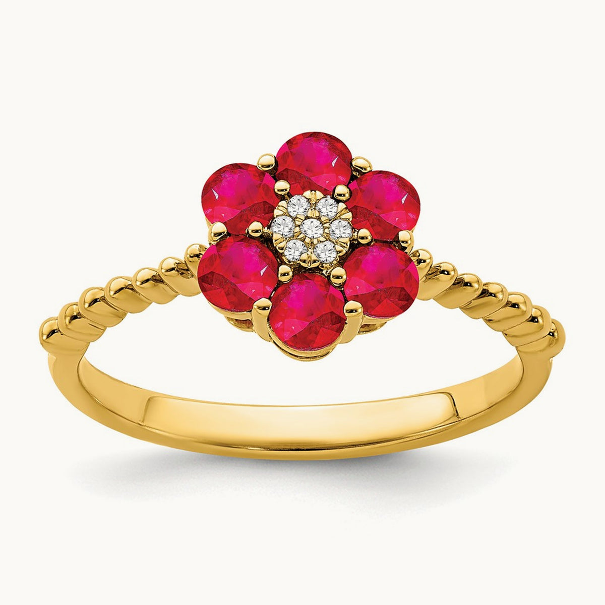 Ruby and Diamond Floral Ring, 14K