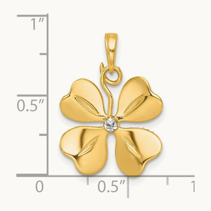 Polished 4 Leaf Clover Charm, 14K with White Rhodium