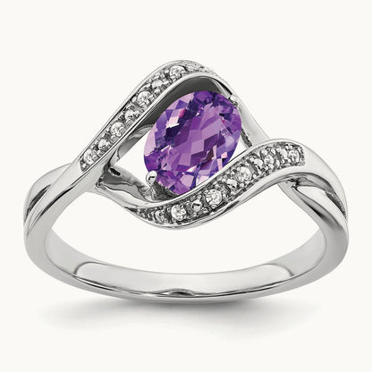 Oval Amethyst and Diamond Ring, 14K White Gold