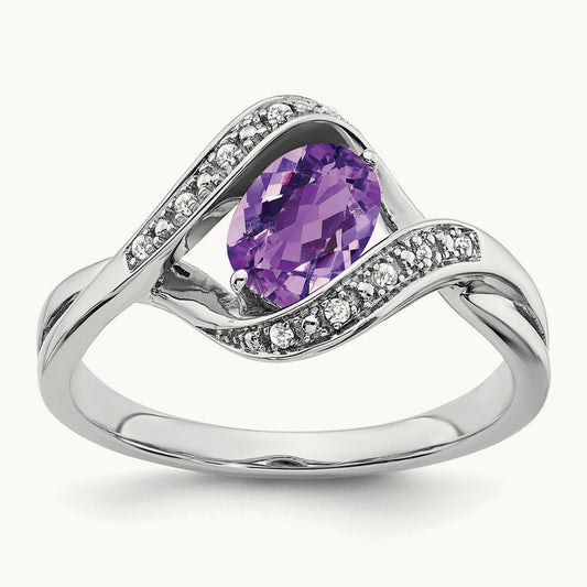Oval Amethyst and Diamond Ring, 14K White Gold